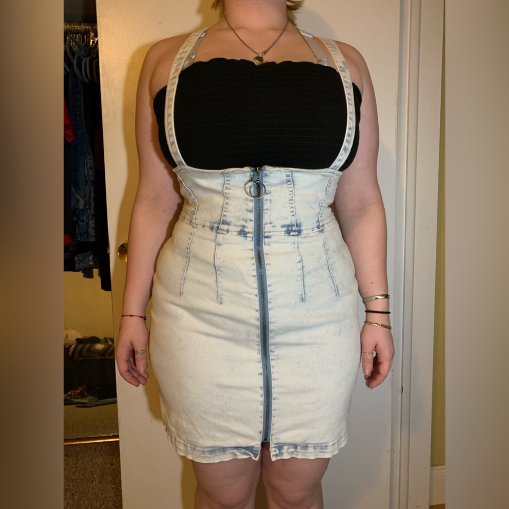 Jean Zip Up Skirt with Straps